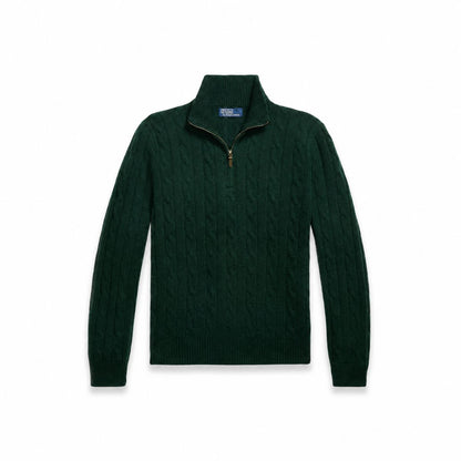 Ralph Lauren Kaschmir-Pullover Mit Zopfmuster Und Reißverschluss