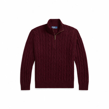 Ralph Lauren Kaschmir-Pullover Mit Zopfmuster Und Reißverschluss