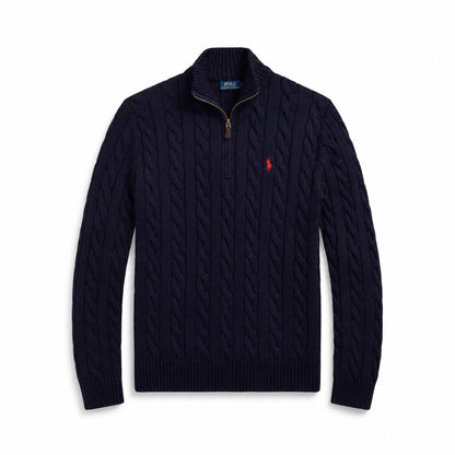 Ralph Lauren Chunky Cable-Knit Baumwoll-Pullover Mit Viertel-Reißverschluss