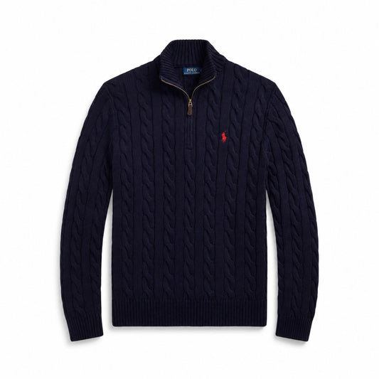 Ralph Lauren Chunky Cable-Knit Baumwoll-Pullover Mit Viertel-Reißverschluss