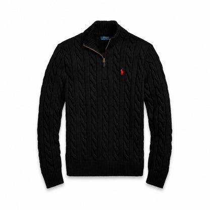 Ralph Lauren Chunky Cable-Knit Baumwoll-Pullover Mit Viertel-Reißverschluss