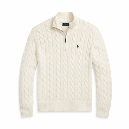 Ralph Lauren Chunky Cable-Knit Baumwoll-Pullover Mit Viertel-Reißverschluss